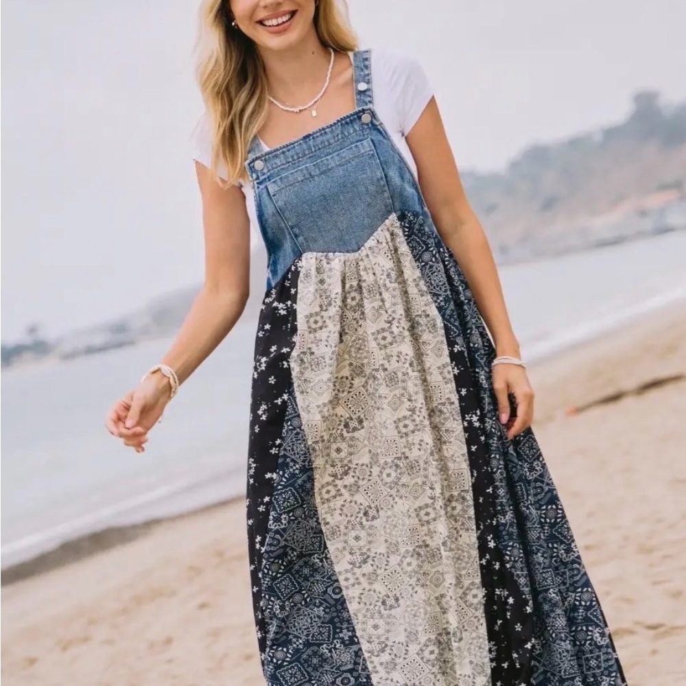 Denim Overall Patchwork Dress - Picture 2 of 3